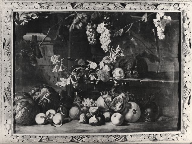 Anonimo — Pace Michele (Michelangelo del Campidoglio) - sec. XVII - Natura morta con frutta e fiori — insieme